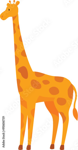 Cartoon giraffe standing with its long neck and spots