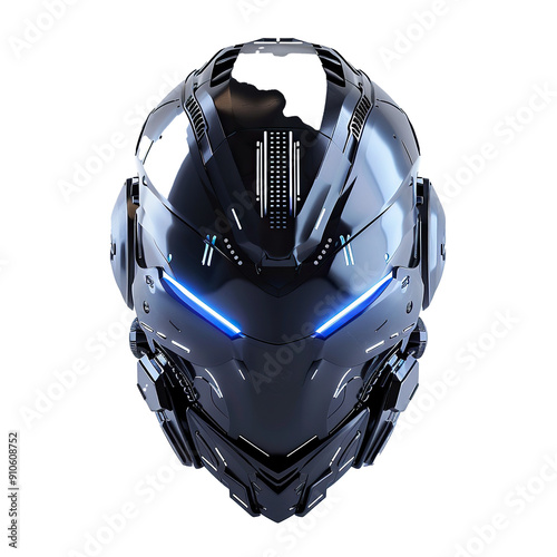 Futuristic Black Helmet with Blue Lights
