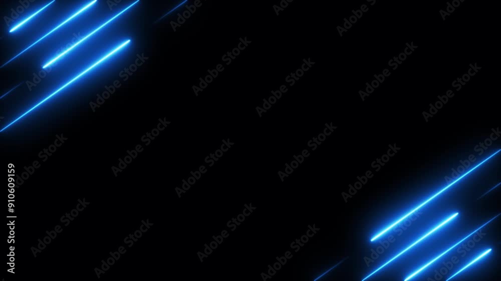Abstract diagonal blue neon glowing line frame, animated moving led light screen box 3d rendering, empty space border presentation design background, futuristic laser sprectrum backdrop
