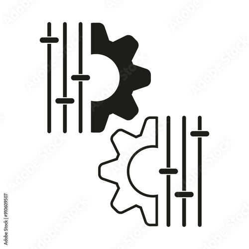Gear and sliders icons. Black and white. Settings and adjustment. Vector illustration.