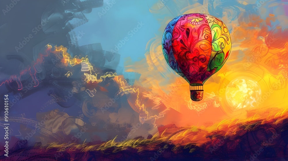 Fototapeta premium Colorful Hot Air Balloon in the Sky Art.