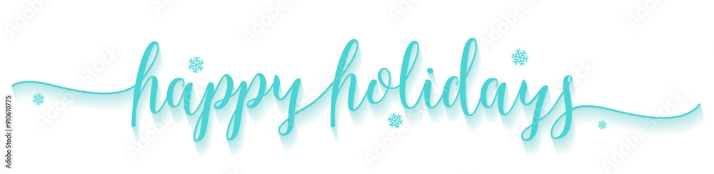 HAPPY HOLIDAYS Christmas Banner. Letter Merry Christmas and New Year Typographical Xmas background with winter landscape with snowflakes. Merry Christmas card. Vector Illustration HAPPY HOLIDAYS Christmas Banner. Letter Merry Christmas and New Year Typographical Xmas background with winter landscape with snowflakes. Merry Christmas card. Vector Illustration