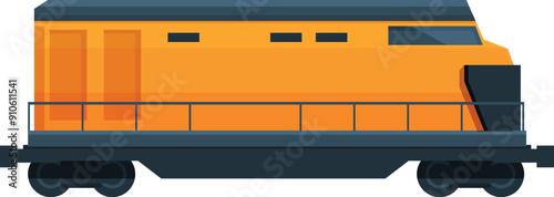 Yellow locomotive train car moving on railroad track representing transportation and logistics