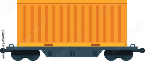 Train wagon carrying large metal container for transportation of goods