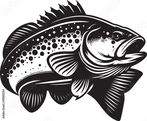 a black and white illustration of a bass fish