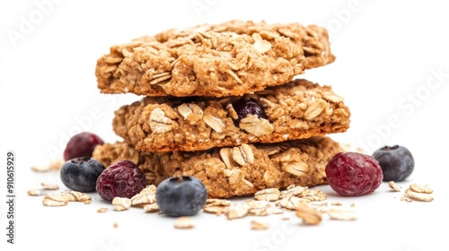 Stack of Oatmeal Cookies with Berries