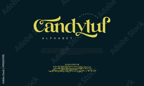 Candytuf swash luxury elegant alphabet letters and numbers. Vintage wedding typography classic serif font decorative vintage retro. creative vector illustration