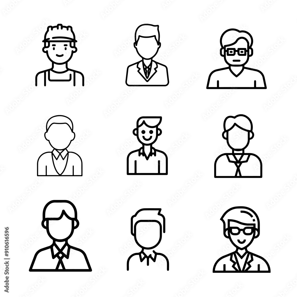 Stroke line icons set of user. Simple symbols for app development and website design. Vector outline pictograms isolated on a white background. Stroke line icons set of user. Simple symbols for app development and website design. Vector outline pictograms isolated on a white background.