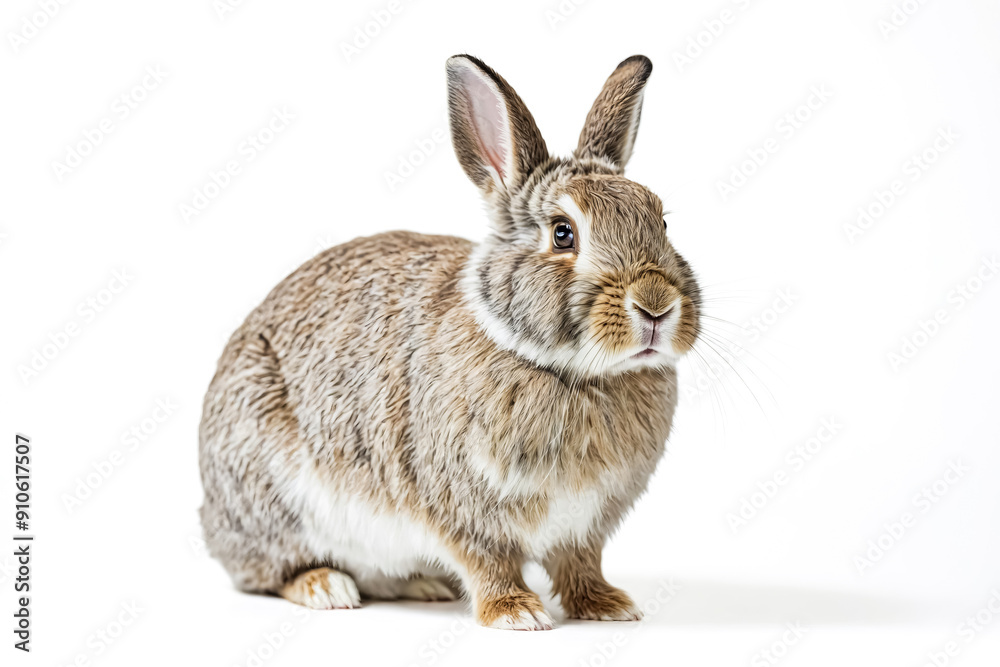 Fototapeta premium Cute bunny with brown and white fur isolated on white background