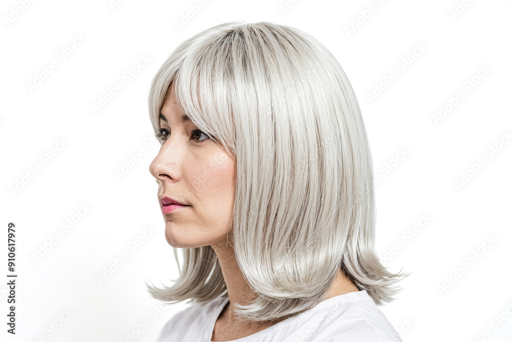 Naklejka premium Woman with Blonde Bob Hairstyle Looking Away