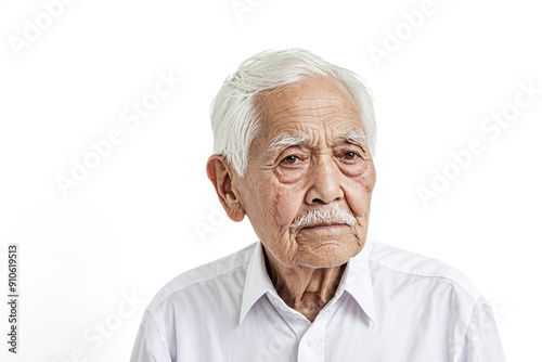 Elderly man in white shirt looking away