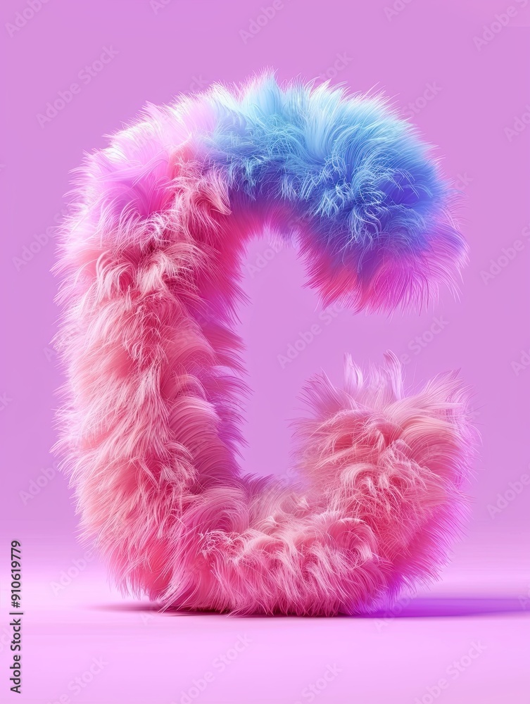 Fluffy letter C in vibrant pink and blue hues against a soft purple background, showcasing a whimsical furry typography design. Fluffy letter C in vibrant pink and blue hues against a soft purple background, showcasing a whimsical furry typography design.