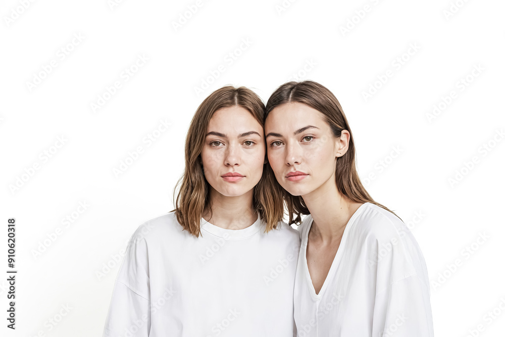 Two Women in White T-shirts Looking at the Camera