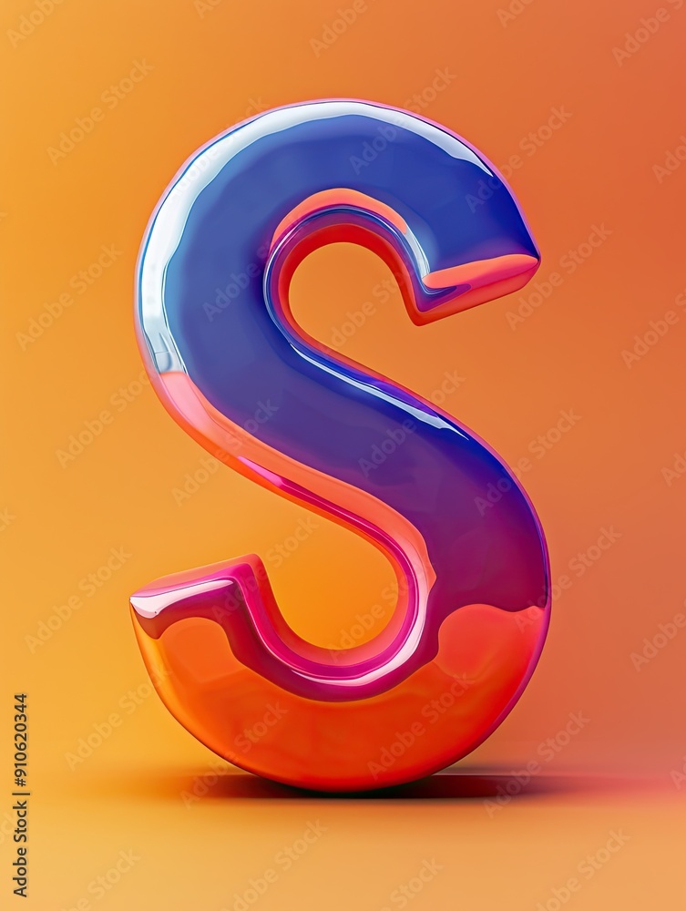 Colorful and glossy letter S against a vibrant orange background. Colorful and glossy letter S against a vibrant orange background.
