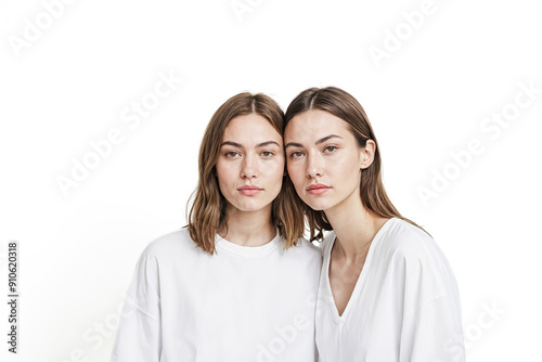 Two Women in White T-shirts Looking at the Camera