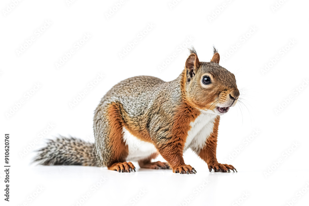 Obraz premium Cute Squirrel Looking Sideways on White Background