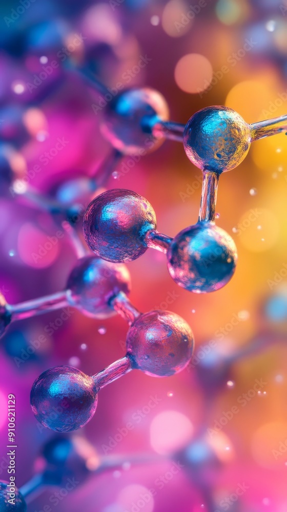 Molecular structure with colorful bokeh background Molecular structure with colorful bokeh background