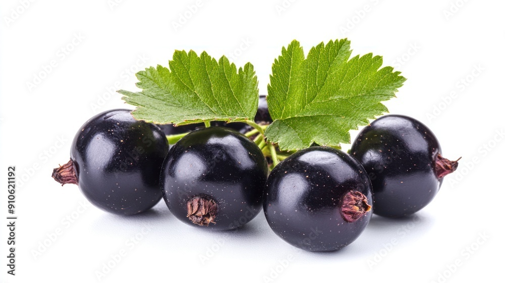 Fototapeta premium Blackcurrants with Green Leaves