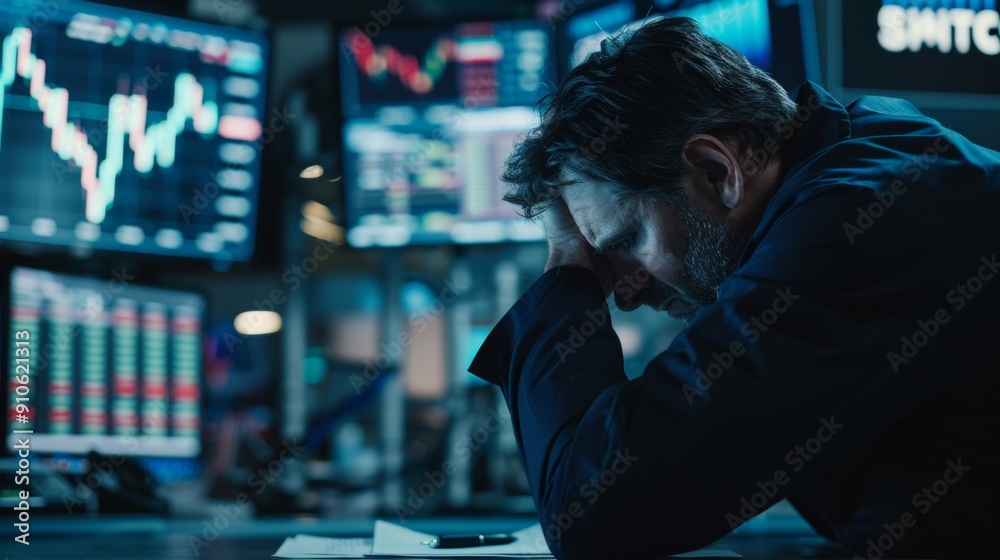 MAN IN SUIT STRESSED IN AN OFFICE. FINANCIAL CRISIS CONCEPT MAN IN SUIT STRESSED IN AN OFFICE. FINANCIAL CRISIS CONCEPT
