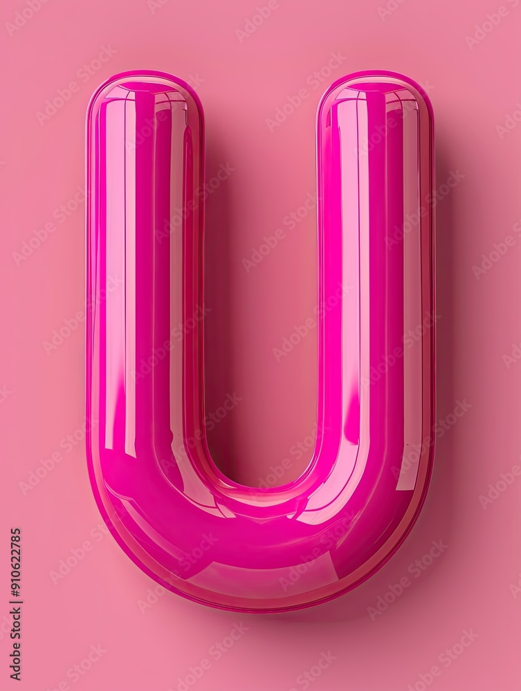 Glossy pink 3D letter 'U' with a reflective surface against a pastel pink background. Glossy pink 3D letter 'U' with a reflective surface against a pastel pink background.