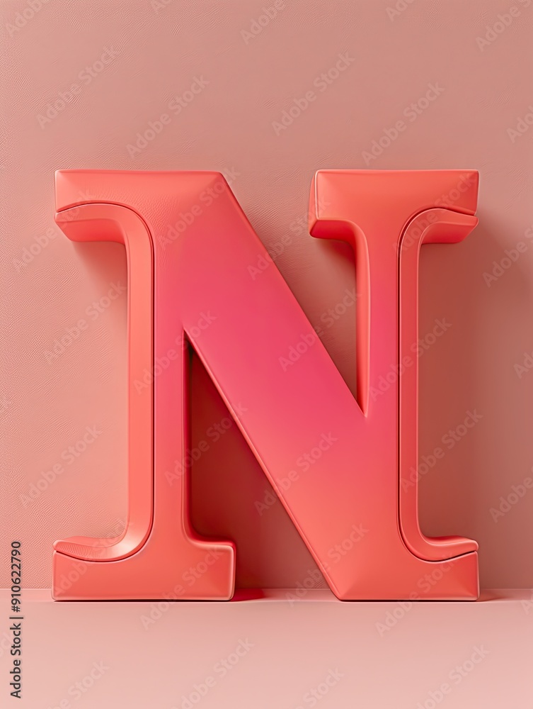 Large red letter 'N' with a glossy finish on a matching background Large red letter 'N' with a glossy finish on a matching background