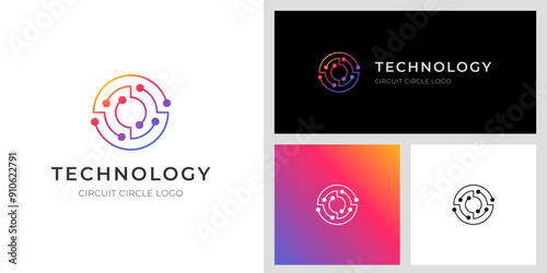 Abstract circle tech logo design line style for digital motion design idea, global solution technology system logo template