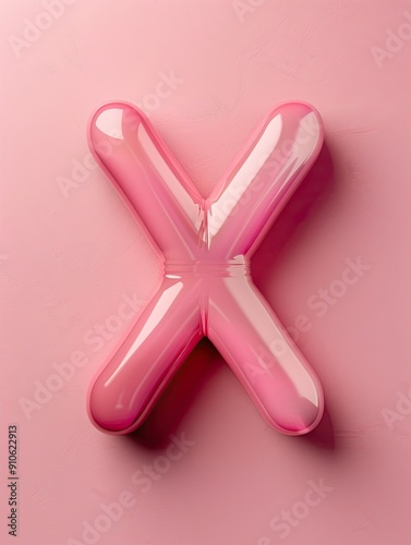 Glossy pink balloon letter X on soft pink background, creating a playful and feminine 3D typography effect