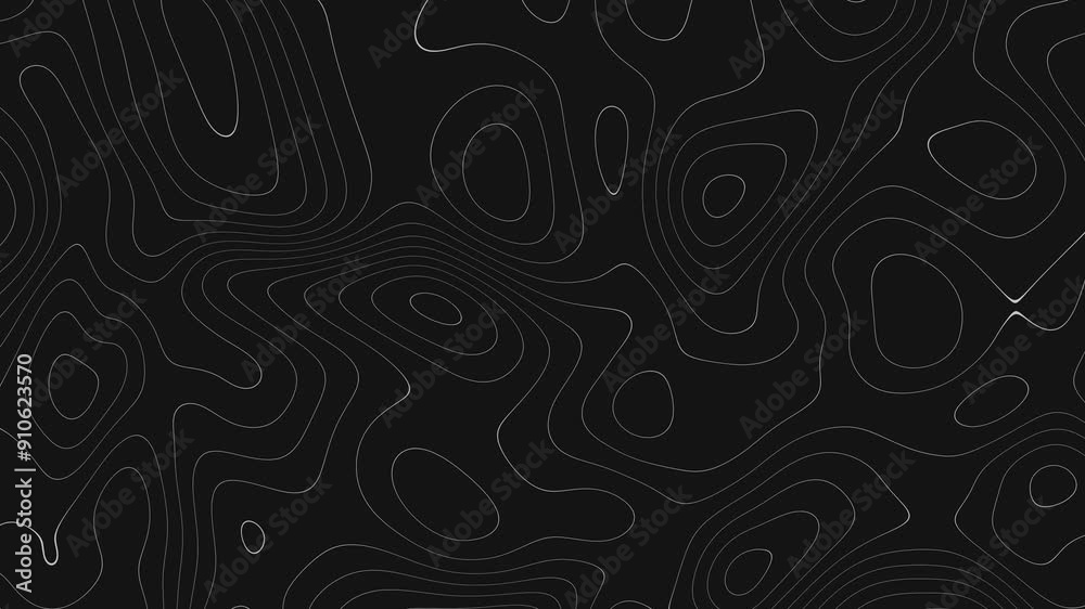Abstract topographic contour map concept, cartography geographic terrain pattern design, topo wavy black and white mountain surface, liquid line art background animation
