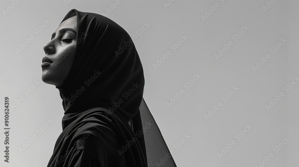 Islamic female model wearing hijab on blank background Islamic female model wearing hijab on blank background
