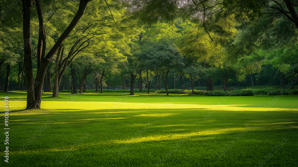 A lush park scene with vibrant greens and gentle summer light A lush park scene with vibrant greens and gentle summer light
