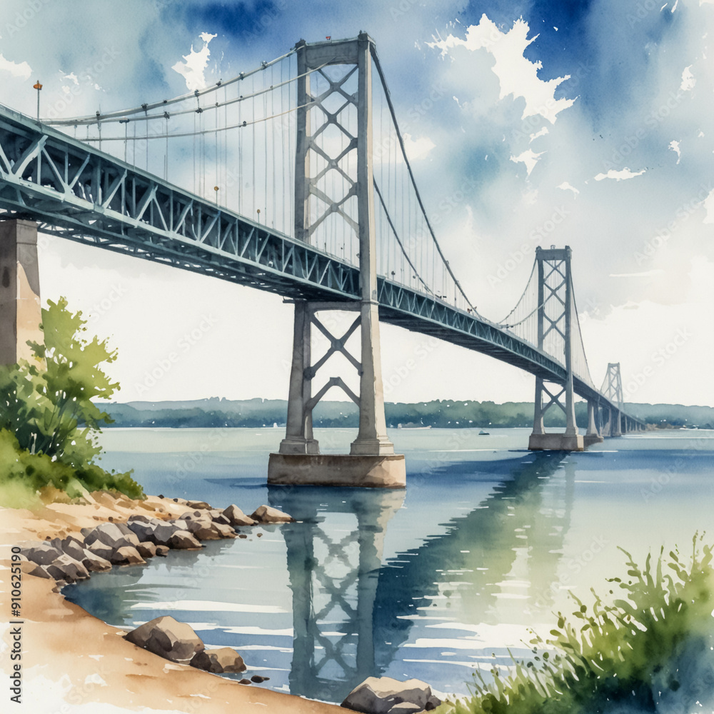 Naklejka premium The Chesapeake Bay Bridge, a prominent landmark in Maryland. Capture the impressive architecture of this iconic suspension bridge stretching across the Chesapeake Bay.