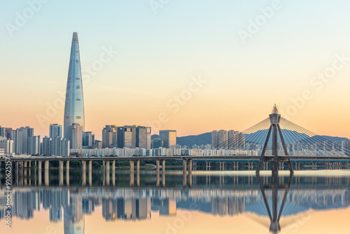 Sunset Seoul City Han river South Korea