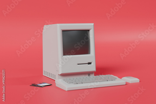 Retro desktop computer, classic gadget, 3d rendered, not AI generated