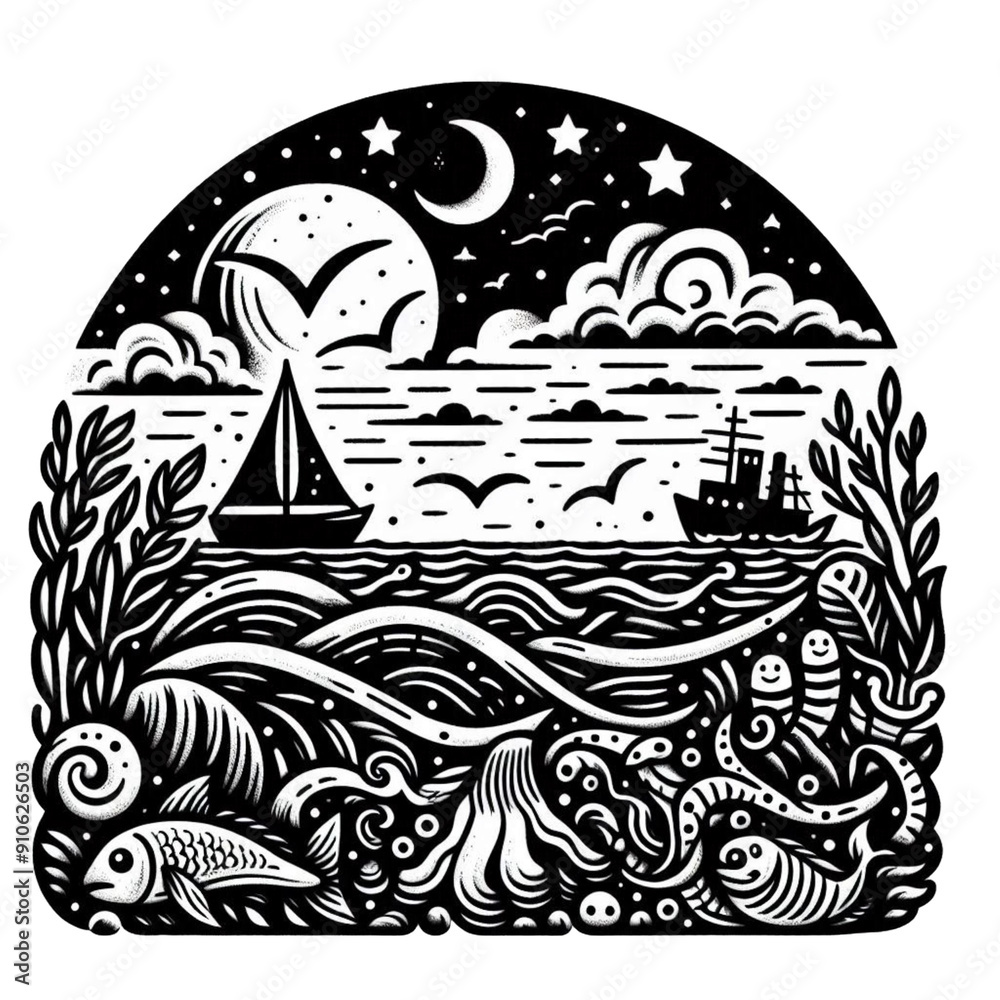 夜の海 シロクロ 夜の海 シロクロ