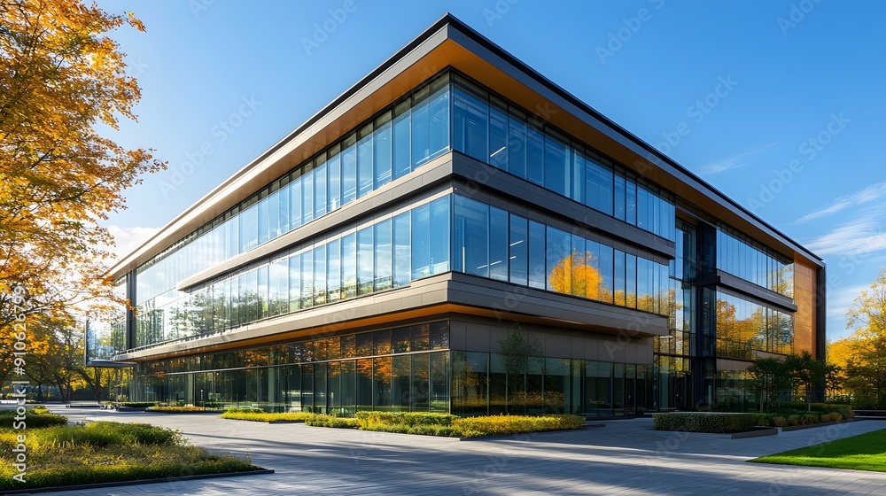 Sleek and modern office building. Architectural elegance concept Sleek and modern office building. Architectural elegance concept