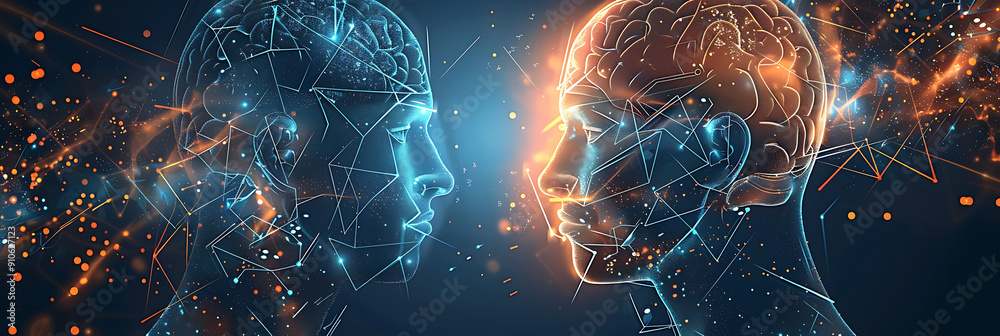 A digital art representation of two human heads facial