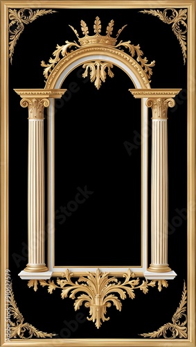 Wallpaper Mural Ornate gold frame with black background, crown, and pillars. Perfect for highlighting luxurious and regal design elements in various creative projects. Torontodigital.ca