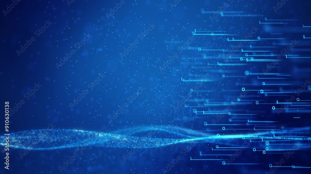 Cyberspace technology with digital bits and abstract particles. 4K digital cyberspace with particles and data network connections.