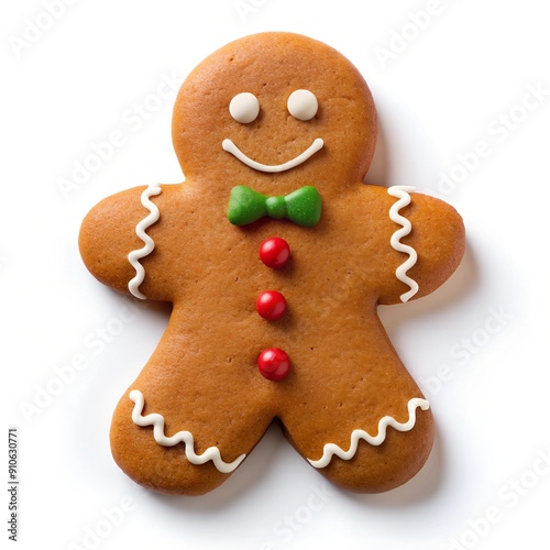 gingerbread person with bow tie isolated with white background