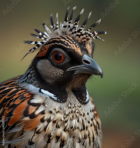 Crazy funny bird quail with ridiculous hair
