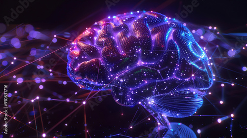 3D brain illustration purple technology background