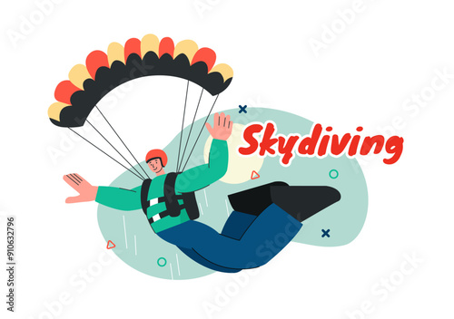 Skydiving Vector Illustration with Skydivers Use Parachutes and Sky Jumping for Outdoor Activities in a Flat Extreme Sport Style Cartoon Background