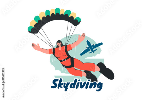 Skydiving Vector Illustration with Skydivers Use Parachutes and Sky Jumping for Outdoor Activities in a Flat Extreme Sport Style Cartoon Background