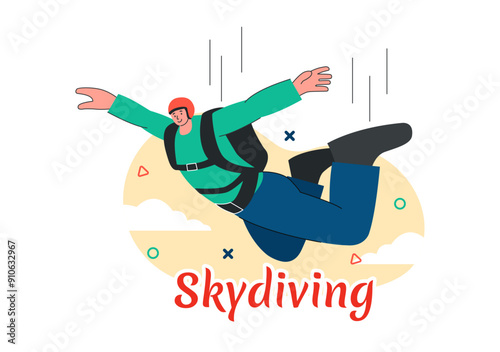 Skydiving Vector Illustration with Skydivers Use Parachutes and Sky Jumping for Outdoor Activities in a Flat Extreme Sport Style Cartoon Background