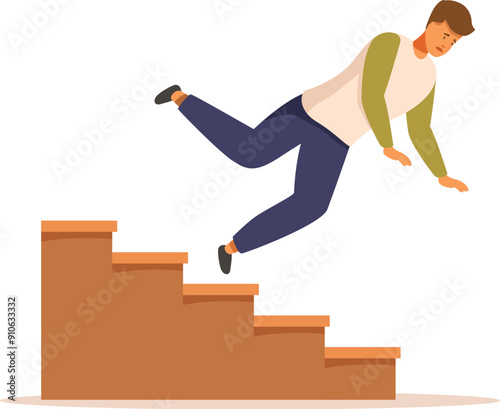 Young man is falling down the stairs, illustrating a common household accident