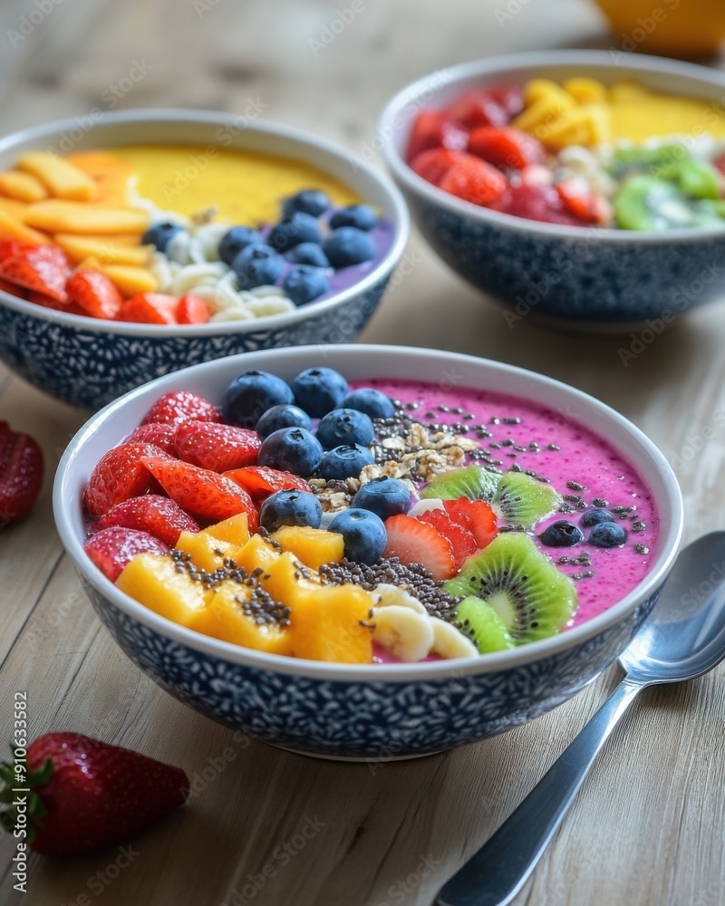 Vibrant Smoothie Bowls with Fresh Fruit Toppings