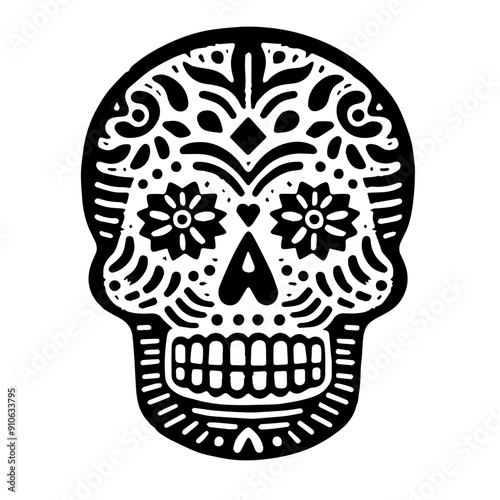 Day of the Day Skull Mask Woodcut Stencil Papercut