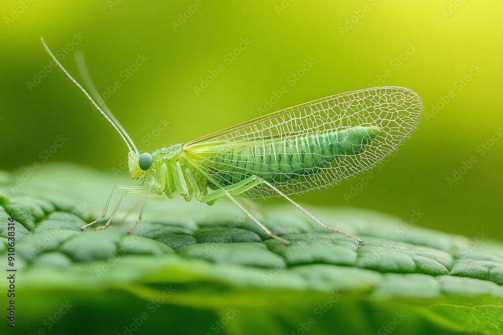 Close-Up of a Lacewing on a Leaf: Featuring the delicate wings and body. Close-Up of a Lacewing on a Leaf: Featuring the delicate wings and body.