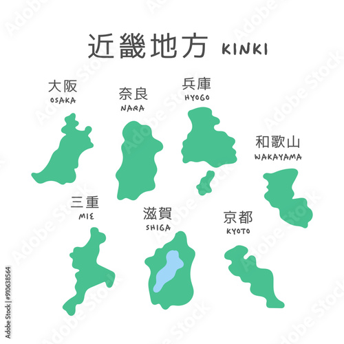 シンプルな日本の近畿地方の地図　イラスト
