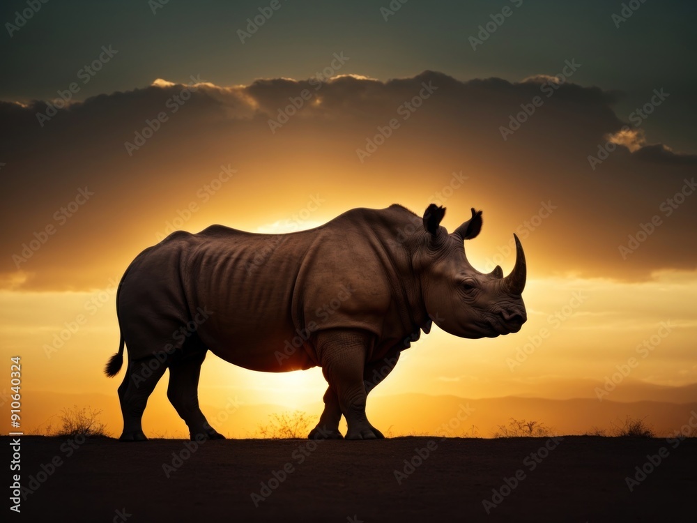 Fototapeta premium Rhino silhouette at Sunset wildlife
